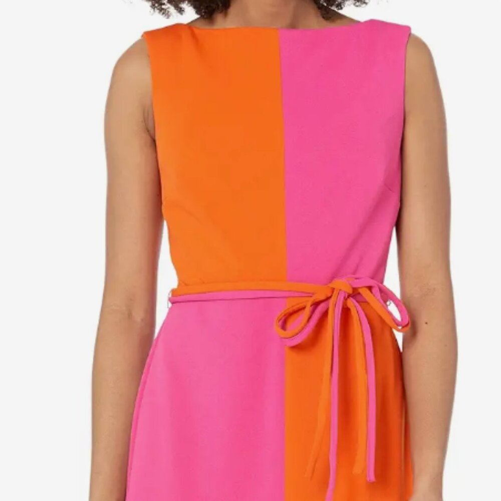 Trina Turk Womens Color Block Belted Dress